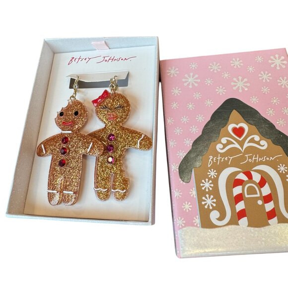 Betsey Johnson Holiday Gingerbread Earrings - NIB - Picture 5 of 6
